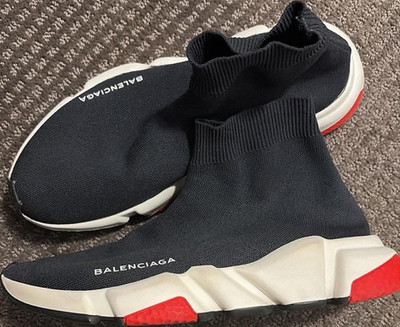 Balenciaga Speed Trainer Black White Red Slip On Athletic Sneakers