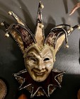 Vintage Venetian Jester Mask Gold and Aubergine With Bells Handmade