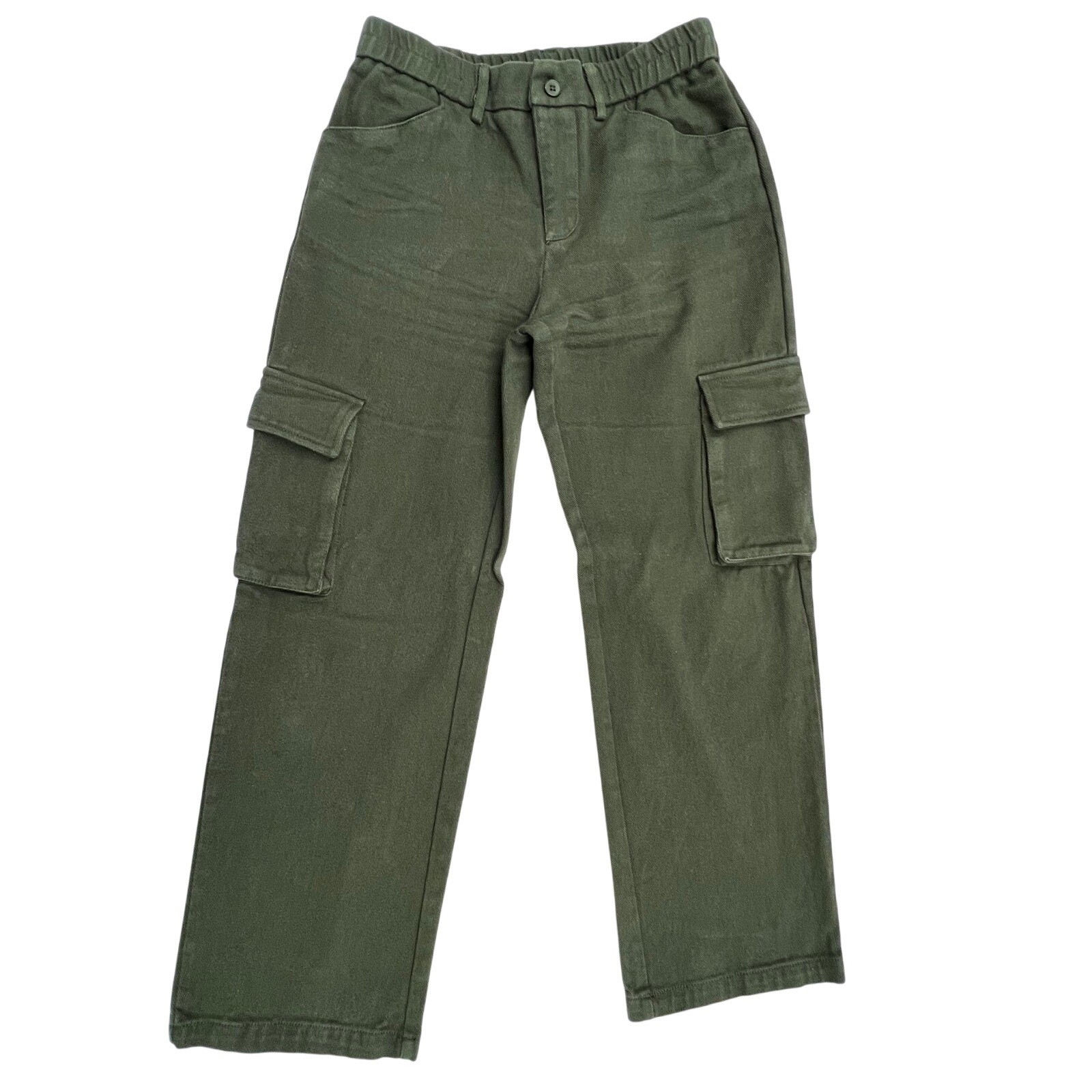 Cargo Pants Olive Green Utility Pockets Straight Leg Casual Trousers-image