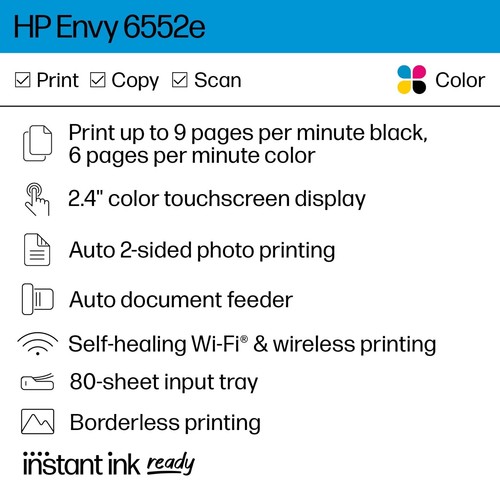 HP Envy 6552e Bezprzewodowa wielofunkcyjna kolorowa drukarka atramentowa do zdjęć - biała - Zdjęcie 2 z 8