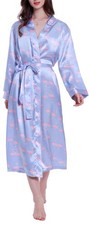 Lavenderi Womens Long Classic Satin Kimono Lounge Bathrobe Robe Medium, Flami...