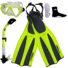 Promate Scuba Dive Gear Set, Silicone Mask, Dry Snorkel, 5mm Zipper Boots, Fins