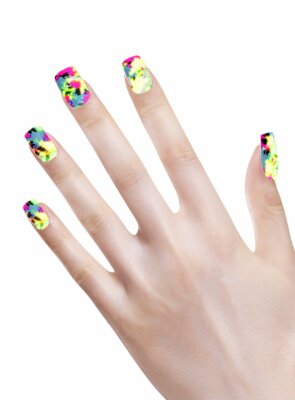 Neon Fingernägel Patchwork - Ein Satz künstliche Fingernägel zum Aufkleben