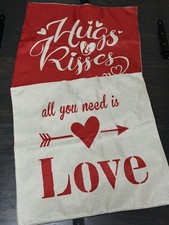 Lot Of 2 Red  White Pillow Covers 17"x17" Love/Valentines Hugs  Kisses EUC