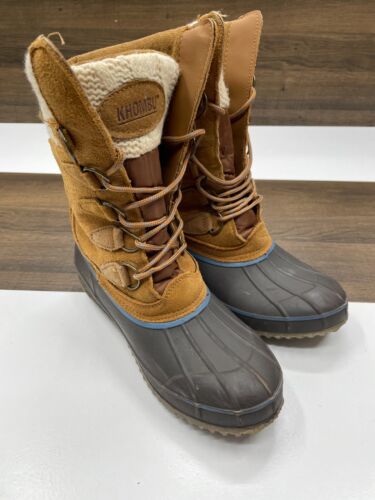 Khombu Womens Size 9 Mid Calf Suede Leather Boots Lace up Waterproof