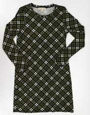 Michael Kors Dress Womens Medium Green Long Sleeve Shift A-Line Round Neck Plaid