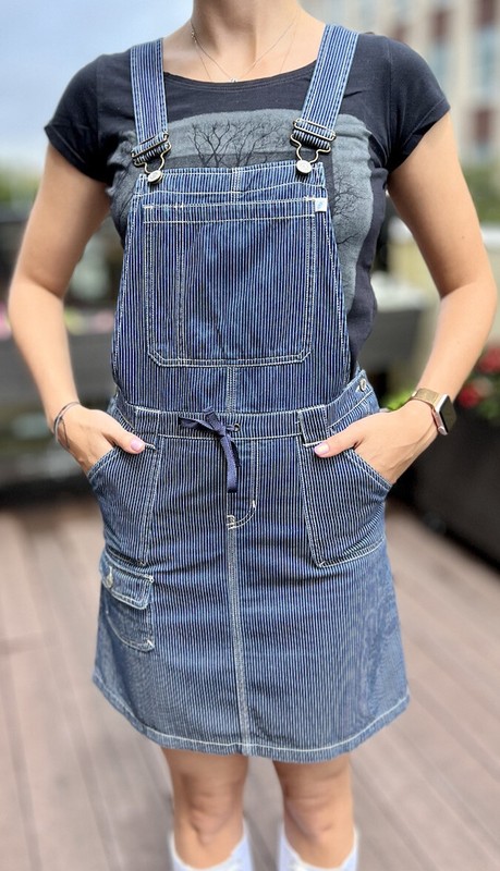 Gap Kids Denim Cotton Stripped Jumper Overall Dress XL (12) (fits Woman Size S)