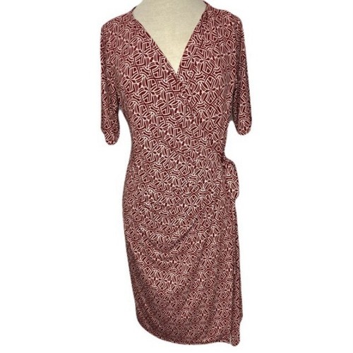Motherhood Maternity Dress Brick Red Geometric Print Jersey Wrap Short Sleeve XL - Picture 11 of 11
