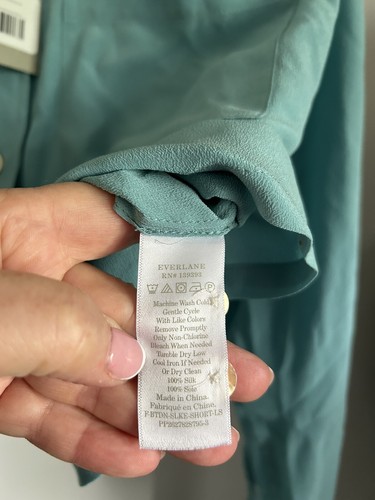 Everlane Womens Size XS Teal Short 100% Silk Long Sleeve Button Front Blouse NEW - Picture 18 of 24