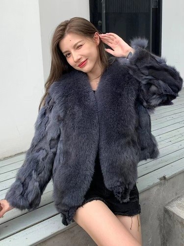 Lapel Fox Fur Coat Women's Short Real Fur Jackets Winter Warm Outwear Luxury - Picture 18 of 28