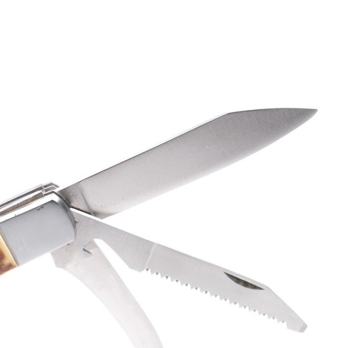 COLTELLO TASCABILE PIEGHEVOLE MULTIPLO VINTAGE VECCHIO RARO TEDESCO FORON CORNO DI CERVO SPORTIVO CACCIA - Foto 9 di 12