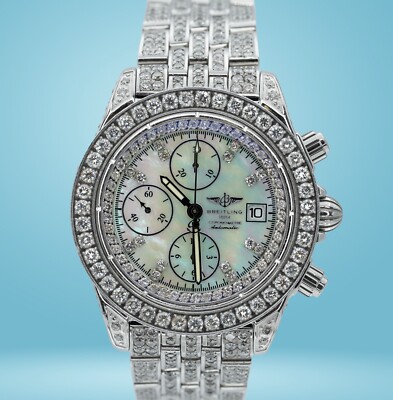 Breitling Chronomat Evolution A13356 Diamonds Iced Out Mother of Pearl Dial!