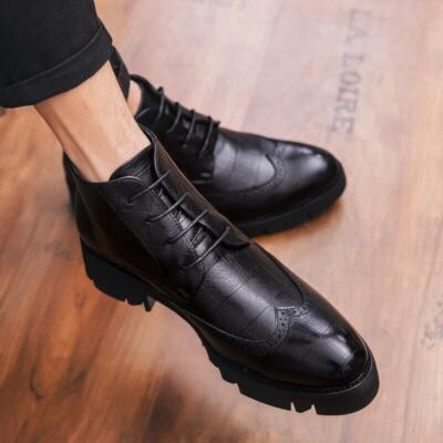Men's Ankle Boots Lace Up Dress Faux Leather Low Heel Business Work Casual  Shoes - Main Image