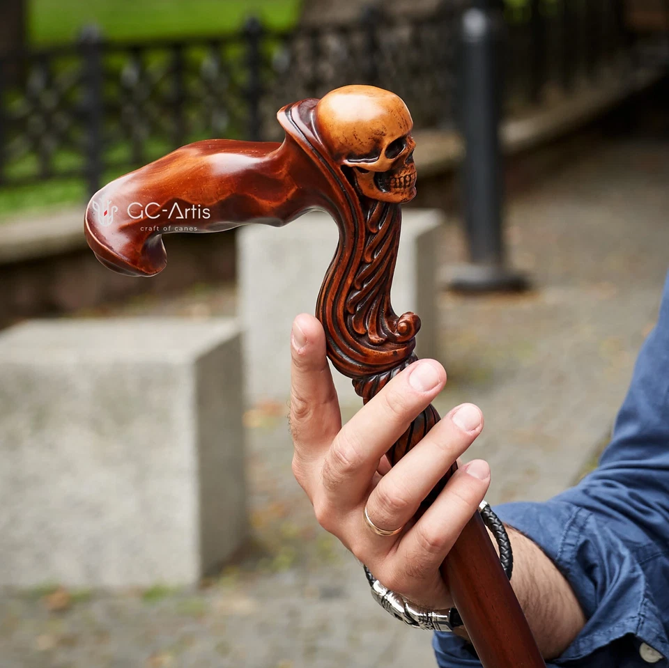 Эргономичная деревянная трость с черепом, ручка деревянная резная трость подарок - Изображение 4 из 4