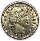 1910 Barber Silver Dime Almost Uncirculated AU Coin, Scratched #22669
