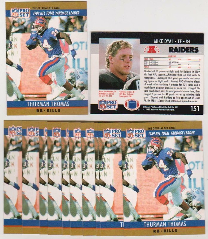 Lot of 100 1990 Pro Set Thurman Thomas w/ Mike Dyal Back Wrong Back Errors
