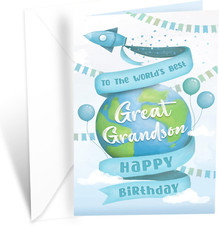 Greetings Great Grandson Birthday Card, Made in America, Eco-Friendly, Thick Car