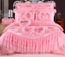 4pcs Bedding set Wedding Jacquard satin lace duvet cover cotton bed sheet