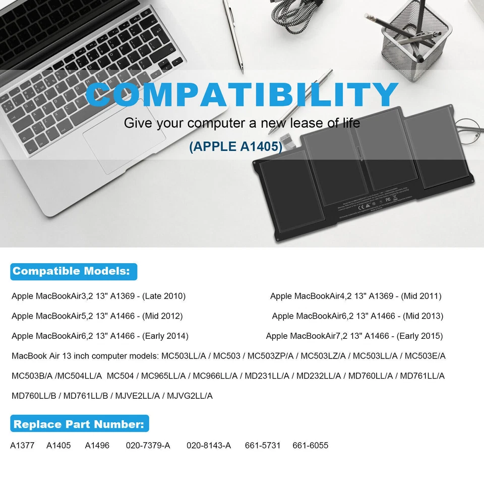 A1405 A1466 Akku Für Apple MacBook Air 13" A1496 A1369 2012 2013 2014 2015 2017 - Bild 3 von 4