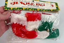 Vintage Felt Mini Stocking Jingle Bells Christmas Ornaments Pack of 3 1981 NOS
