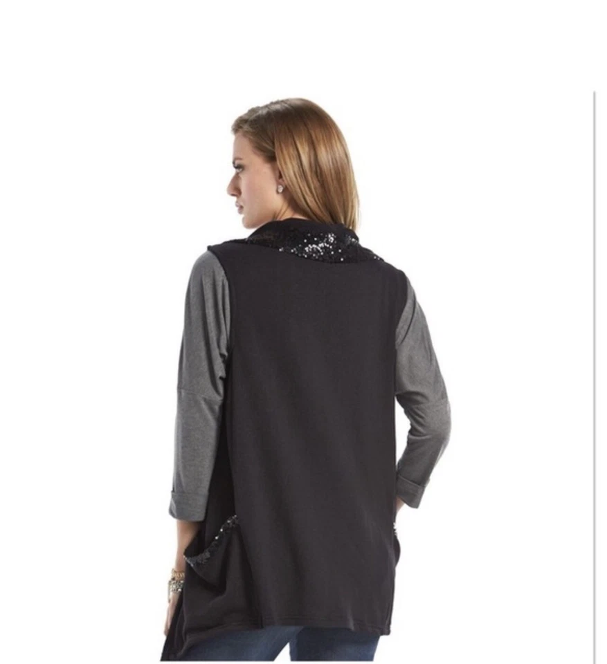 Juicy Couture Plumero Largo Talla M BOLSILLOS LENTEJUELAS Cárdigan Suéter Chaleco Foto 3 de 4