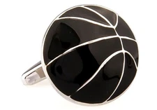 Basketball Cufflinks Black Silver Hoops Wedding Fancy Gift Box Free Ship USA