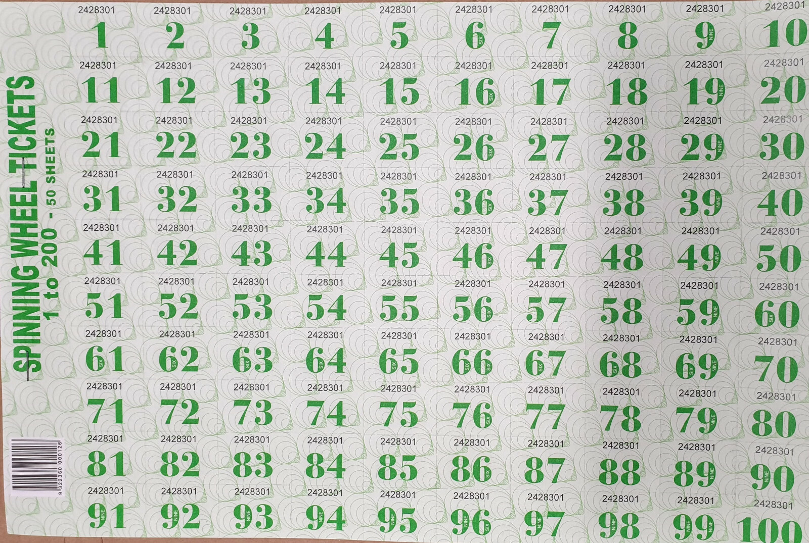 Chocolate Spinning Wheel Raffle Tickets 1 200 Numbers 5 Colours 50