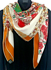 51"x51"Red Floral Fans Print 30 Silk 70 Cashmere Thin Scarf Shawl 130x130cm4-55