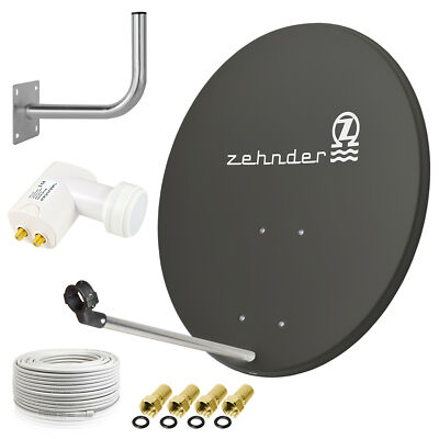 ZEHNDER Digitale SAT Anlage 80cm Schüssel + Twin LNB + Kabel + Wandhalter Set h