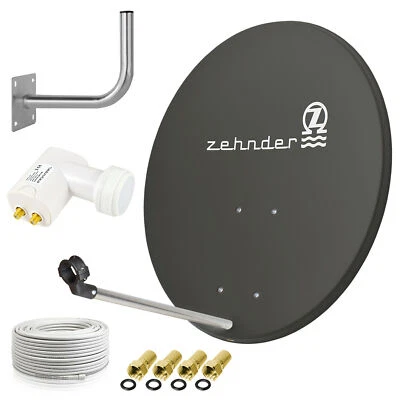 ZEHNDER TEENDER impianto satellitare digitale 80 cm ciotola + Twin LNB + cavo + supporto a parete set h