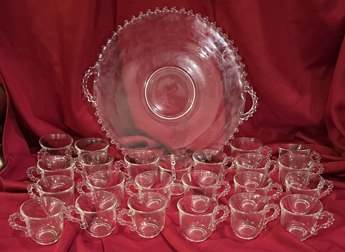 Lot of Imperial Candlewick Glassware 23 Glass Punch Cups & Serving