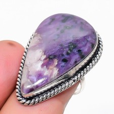 Natural Russian Charoite Gemstone 925 Sterling Silver Ring Size 8 o514