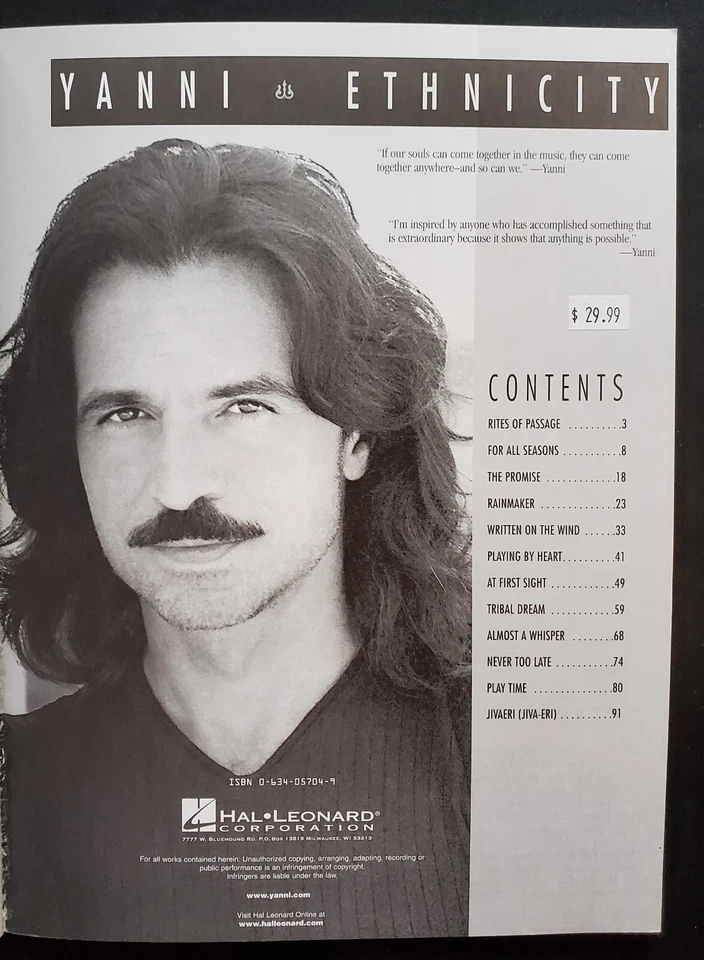 Yanni Ethnicity Piano Solo Sheet Music Song Book - Image 2 of 4