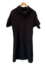 Athleta black cowl neck Short Sleeve sweater dress front pockets size Small