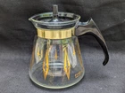 MCM VINTAGE PYREX 2 CUP COFFEE TEA POT & LID GOLD ATOMIC DIAMOND STARS CARAFE 5"