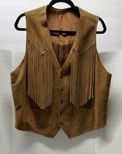 Vtg Lariat Western Leather Vest w/Fringe Sz 46