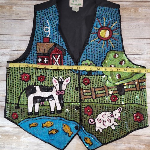 The Quacker Factory Sequin Farm Animal Barnyard Vest QVC Medium - Picture 11 of 16