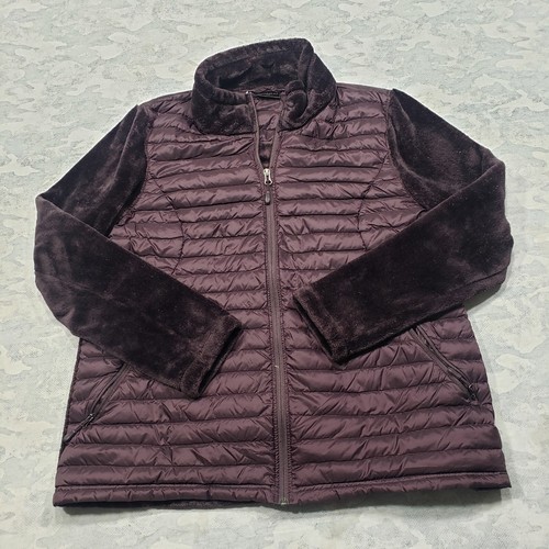 32 Degrees Heat Down Puffer Jacket Womens Xl Purple Zip Up Fleece Trim...