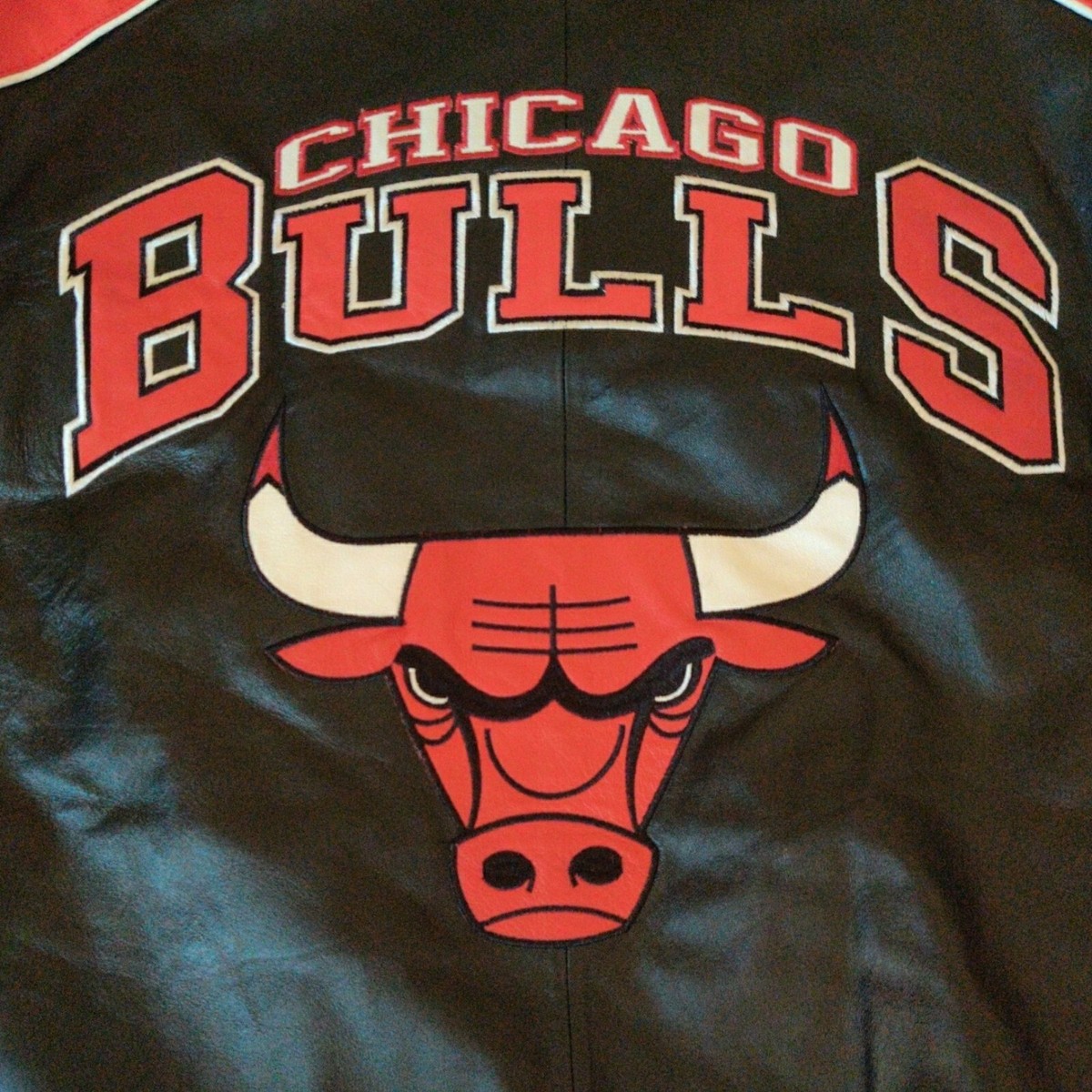 Vintage Chicago Bulls Leather Jacket Mens XXL Black & Red