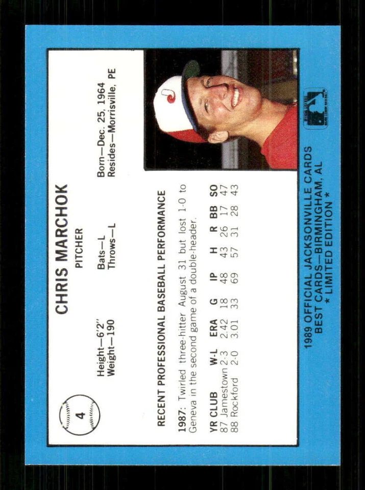 1989 Best Jacksonville Expos Platinum 4 Chris Marchok /1500 sp BXCP29 - Image 2 of 2