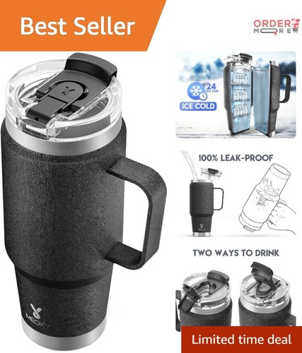 32oz Stainless Steel Tumbler with Handle, Vacuum Insulated Travel Mug, Leak P...