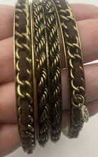 NWT Bracelets Cookie Lee Set of 4 Bangle Gold Tone Brown Chain Up to 8.75" LG/XL