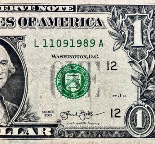 2013 One Dollar (Birthday Note) $1.00 Nov 9th 1989 35 Yrs Fancy Serial Number