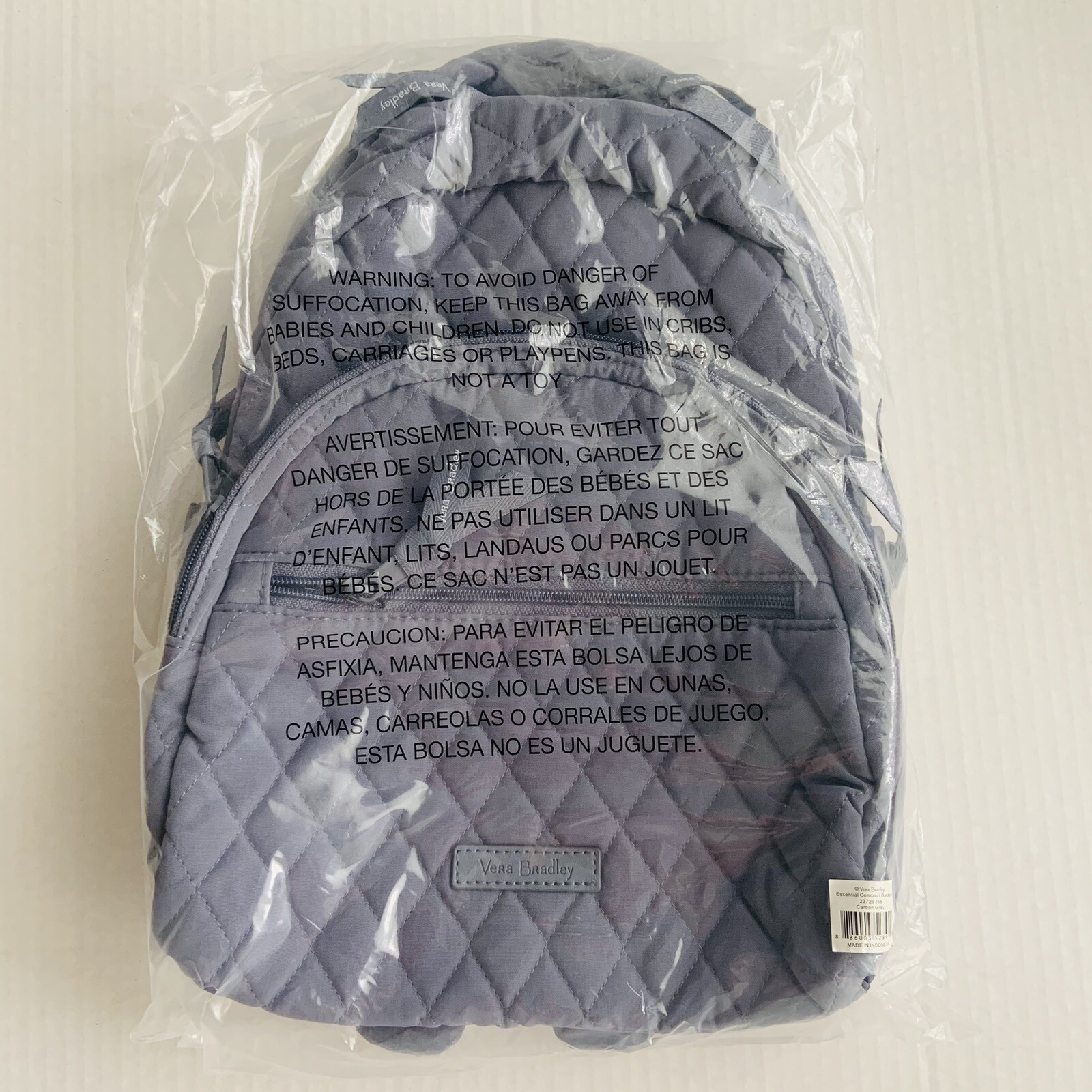 Vera Bradley Essential Compact Small Backpack Carbon Gray NWT