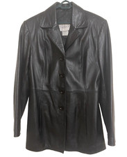 Chadwick's Women Black 100% Leather Waisted Mid Length Blazer/jacket Size Small