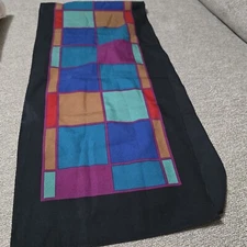 Vtg Scarf  Rectangular Geometric Square Shapes Black  10" X 43"  ** See Note. 