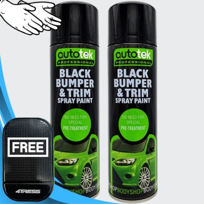 2 x 500ml AUTOTEK Car Black Faded Plastic Bumper & Trim Restore Spray Paint+G+M
