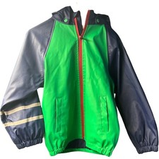 Kids Jacket Detachable Hood Green And Blue Rain Lined