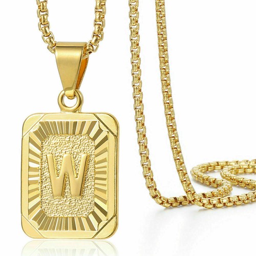 Yellow Gold Plated Stainless Steel Initial Letter A-Z Pendant Necklace Box Chain - Picture 21 of 38