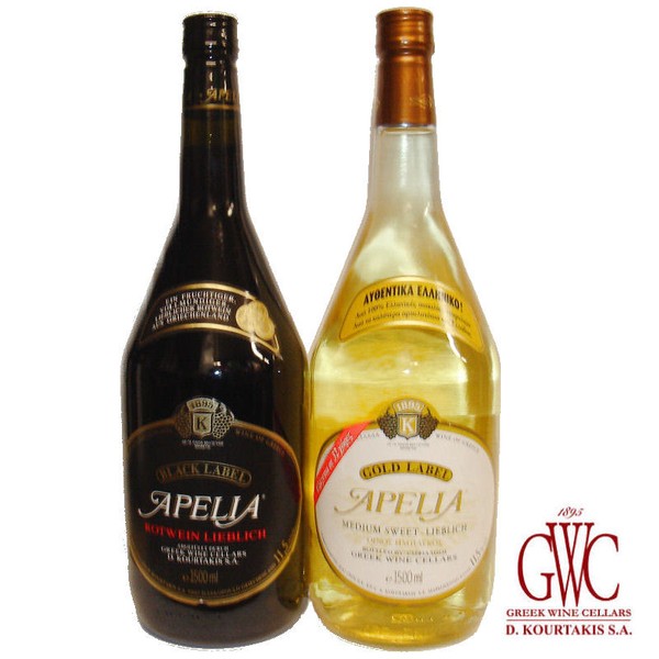 Greek Wine Cellars Set Imiglykos 2X 1,5L Apelia Gold Und Black Label-image